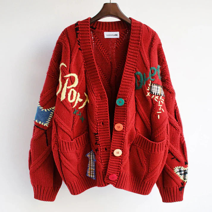 Levoire | Cardigan Avec Accents Patchwork Rot