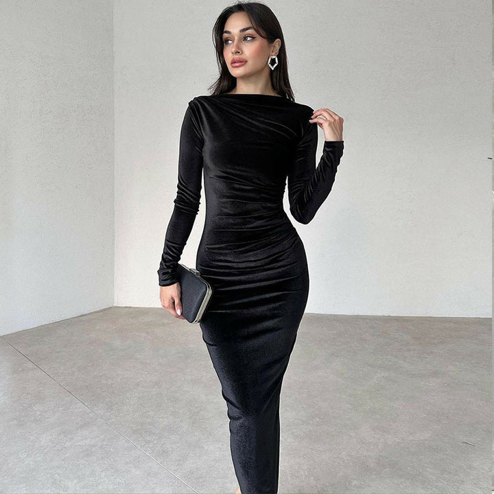 Levoire | Robe Midi En Velours Élégante Avec Manches Longues