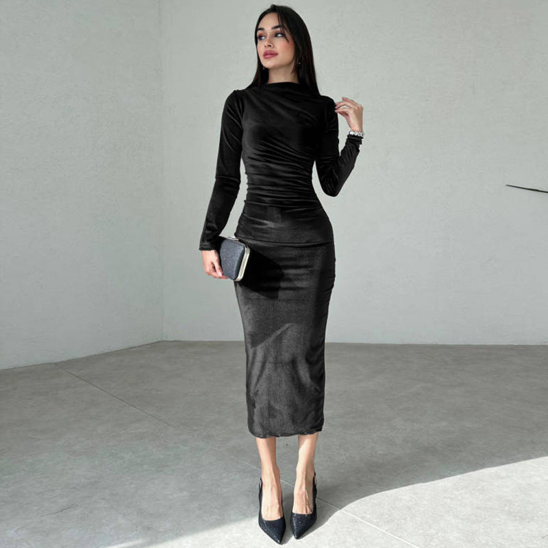 Levoire | Robe Midi En Velours Élégante Avec Manches Longues