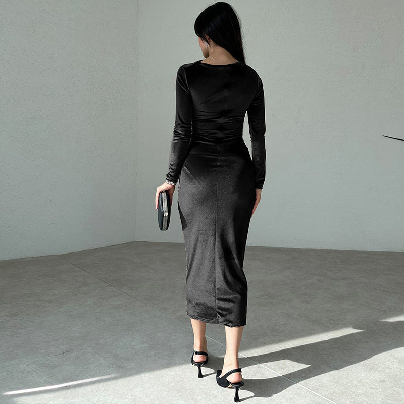 Levoire | Robe Midi En Velours Élégante Avec Manches Longues