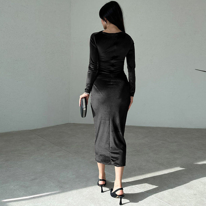 Levoire | Robe Midi En Velours Élégante Avec Manches Longues