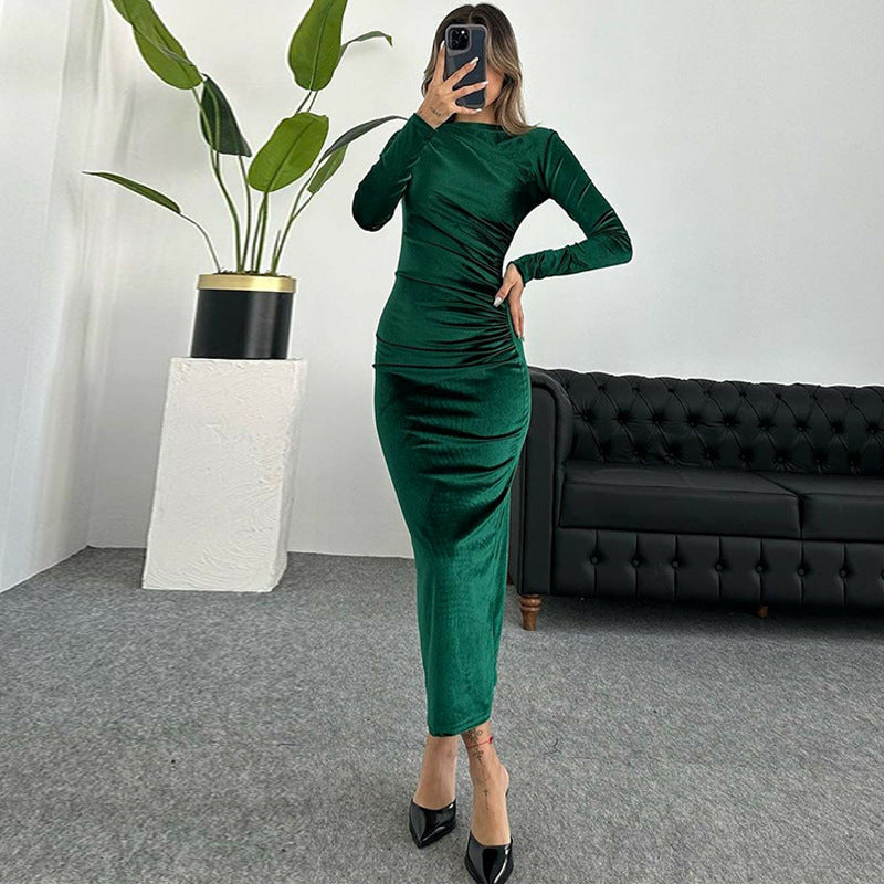 Levoire | Robe Midi En Velours Élégante Avec Manches Longues