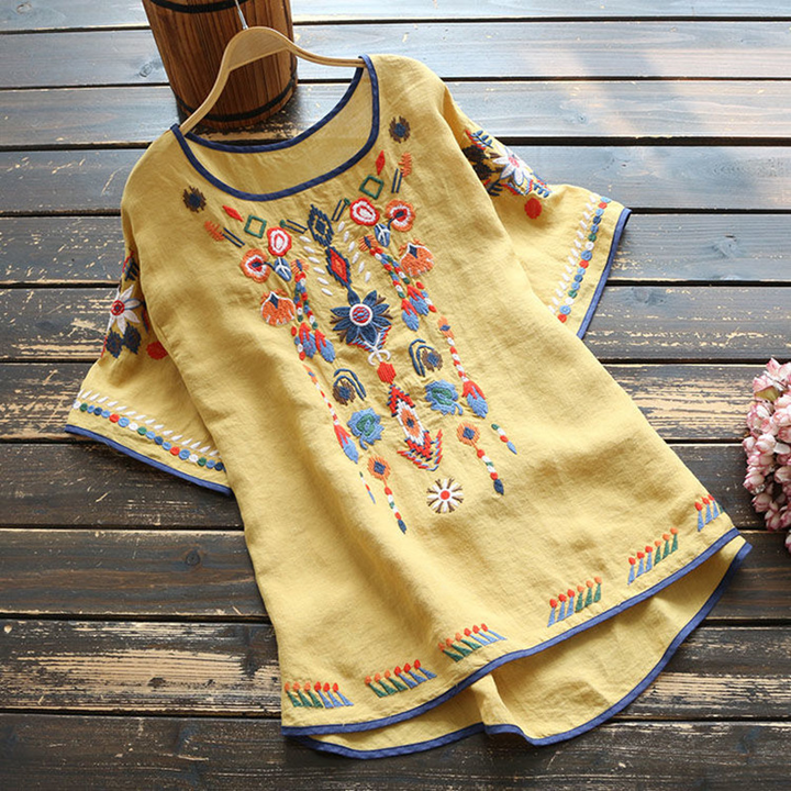 Levoire | Blouse Ethnique Brodée Décontractée Jaune