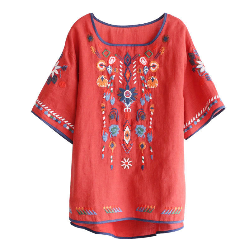 Levoire | Blouse Ethnique Brodée Décontractée Rot