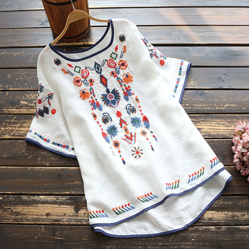 Levoire | Blouse Ethnique Brodée Décontractée Blanc
