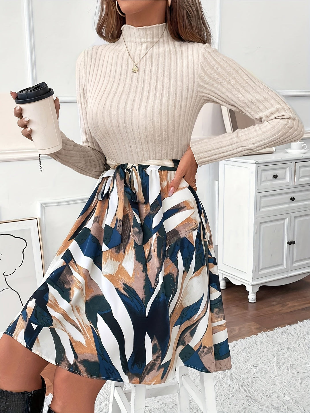 Levoire | Robe En Tricot Élégante Avec Impression Et Nœud
