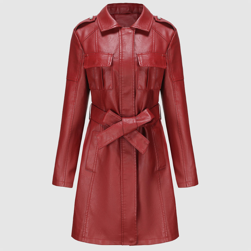 Levoire | Veste En Cuir Taille Moyenne Pour Femmes Avec Ceinture Rot