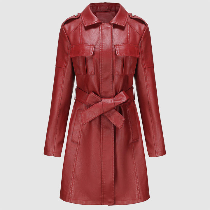 Levoire | Veste En Cuir Taille Moyenne Pour Femmes Avec Ceinture Rot