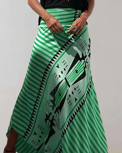 Levoire - Jupe longue à taille haute avec imprimé à motifs aléatoires Vert