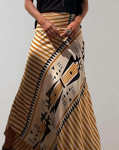 Levoire - Jupe longue à taille haute avec imprimé à motifs aléatoires Jaune