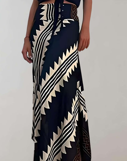 Levoire - Jupe longue à taille haute avec imprimé à motifs aléatoires Noir