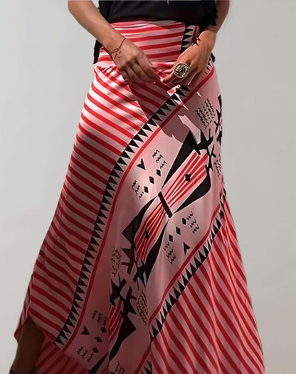 Levoire - Jupe longue à taille haute avec imprimé à motifs aléatoires Rot