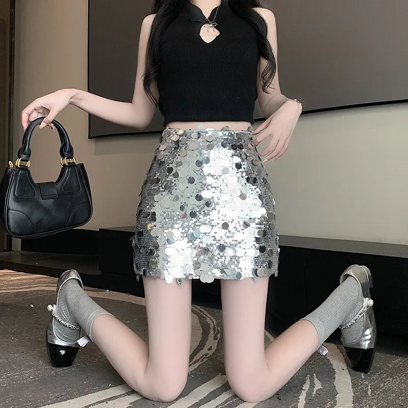 Levoire | Jupe Mini Moderne Scintillante Pour Femmes Argent