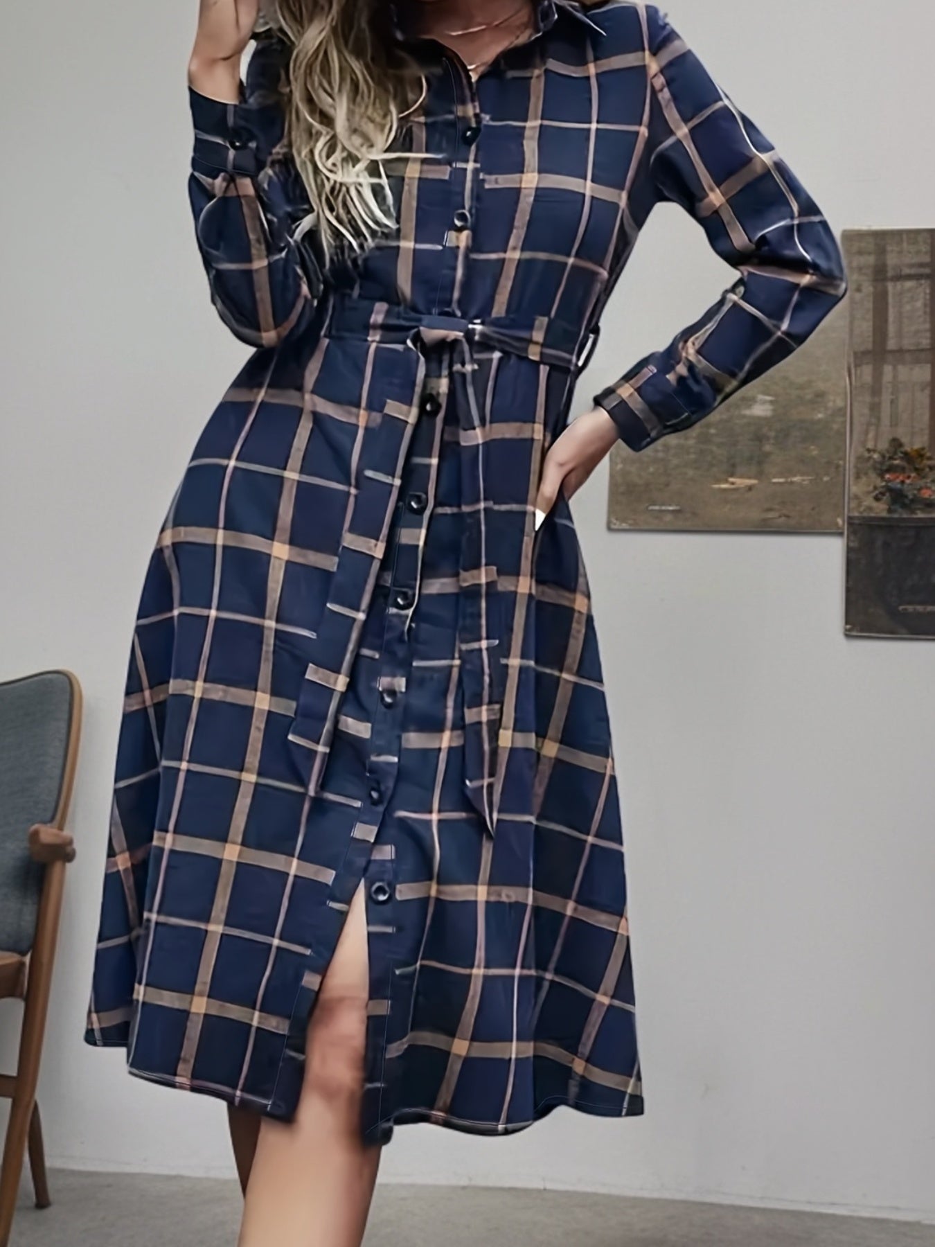 Levoire | Robe Chemise À Carreaux Avec Ceinture Et Boutons