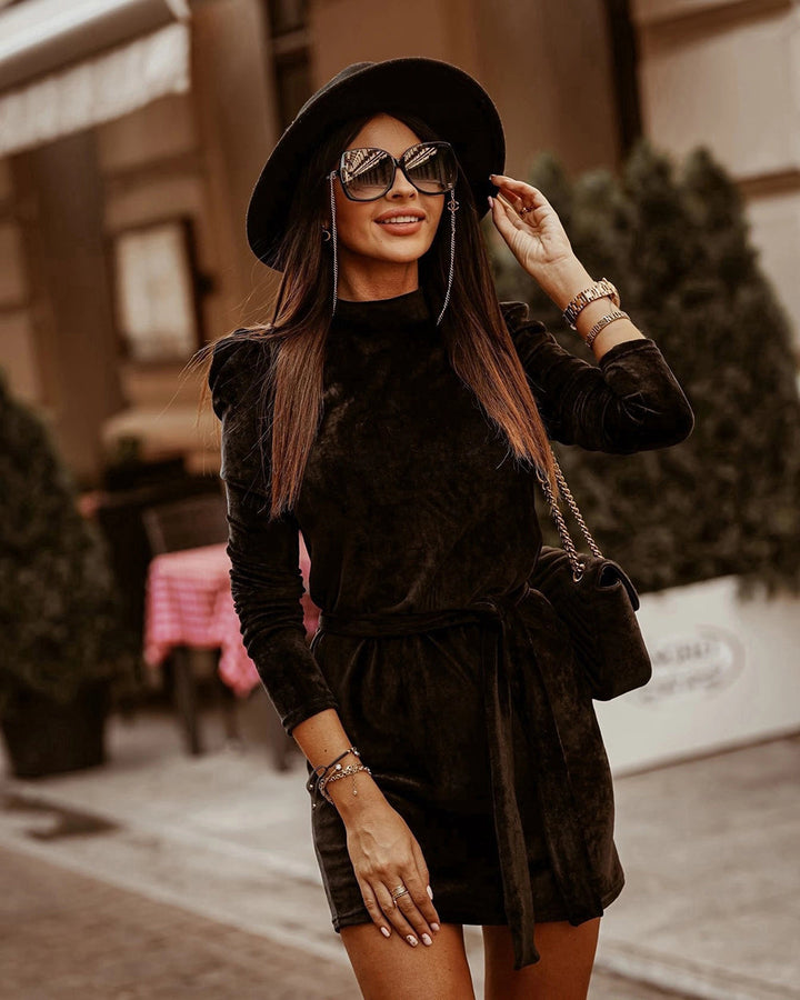 Levoire | Robe En Velours Robe Élégante Avec Manches Bouffantes Pour L'Automne Noir