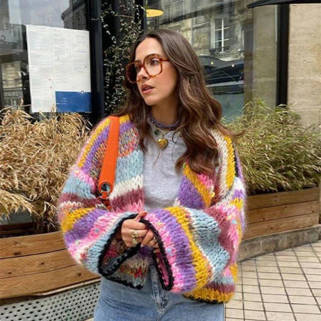 Levoire | Cardigan À Carreaux Avec Des Rayures Arc-En-Ciel