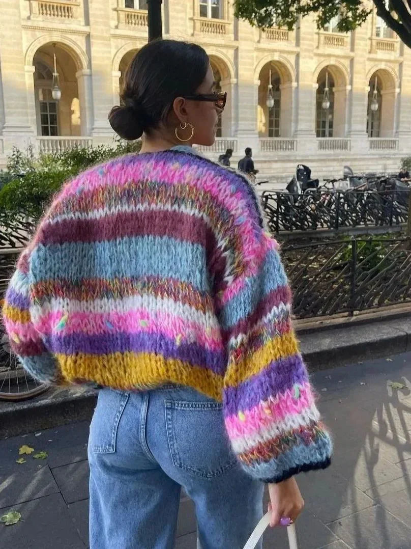 Levoire | Cardigan À Carreaux Avec Des Rayures Arc-En-Ciel