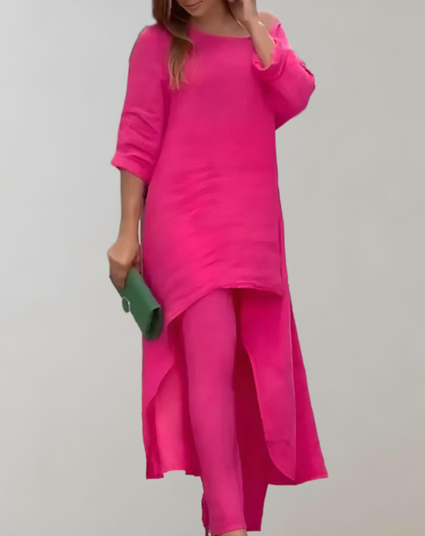 Levoire | Tunique Robe Et Pantalon Ensemble 2 Pièces Moderne Élégant Accessoire Rosa