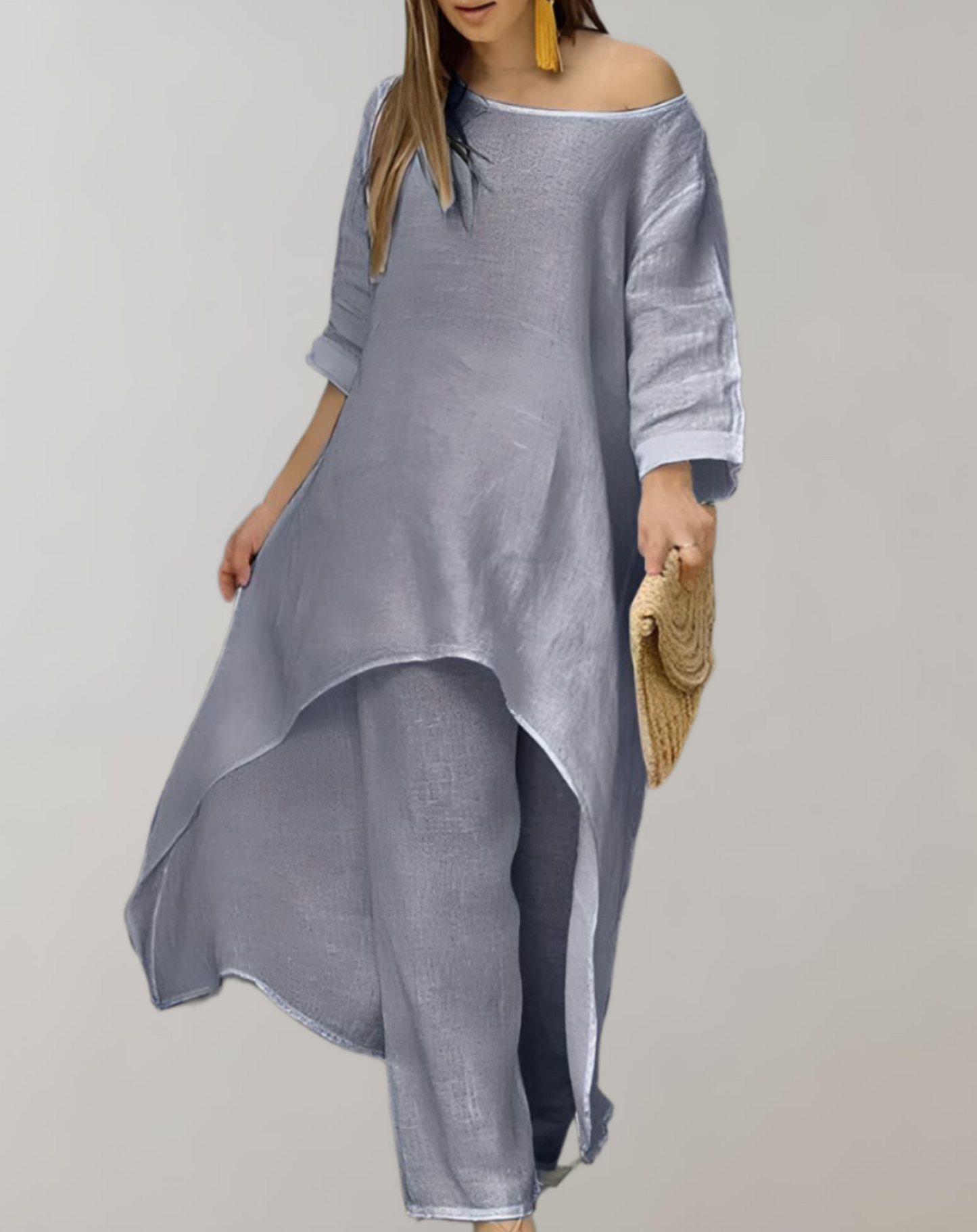 Levoire | Tunique Robe Et Pantalon Ensemble 2 Pièces Moderne Élégant Accessoire Gris