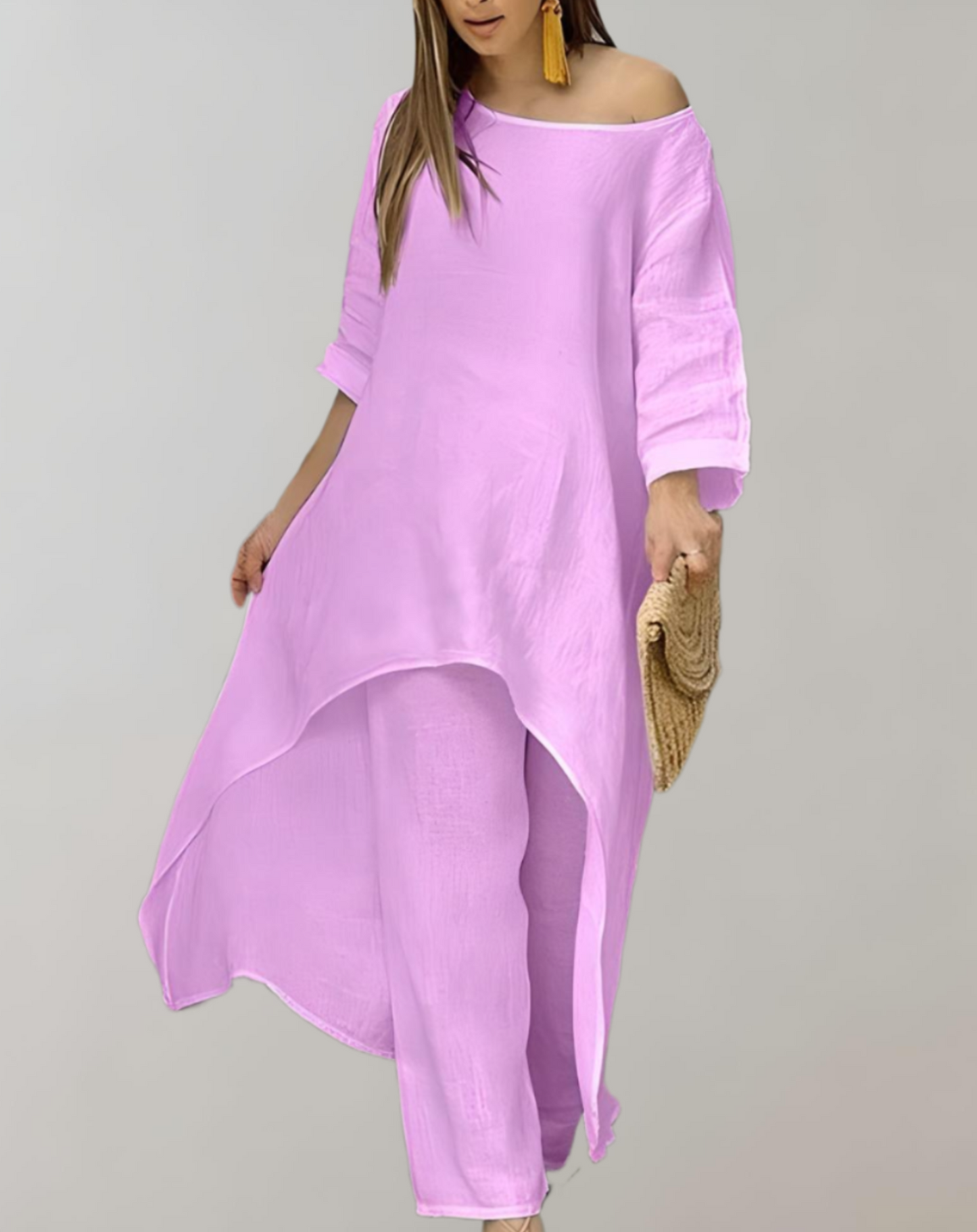 Levoire | Tunique Robe Et Pantalon Ensemble 2 Pièces Moderne Élégant Accessoire Rose clair