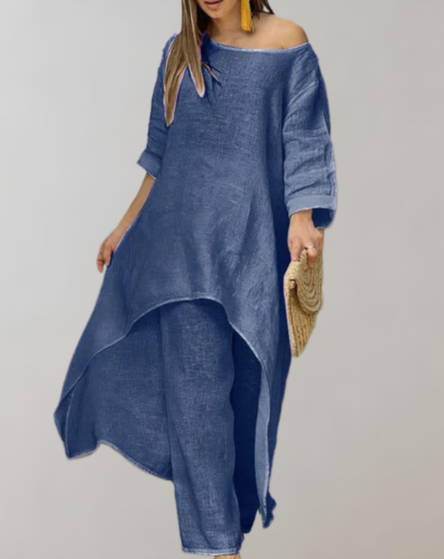 Levoire | Tunique Robe Et Pantalon Ensemble 2 Pièces Moderne Élégant Accessoire Bleu foncé
