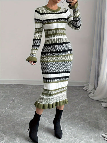 Levoire | Robe Midi En Tricot Rayée Avec Manches Longues