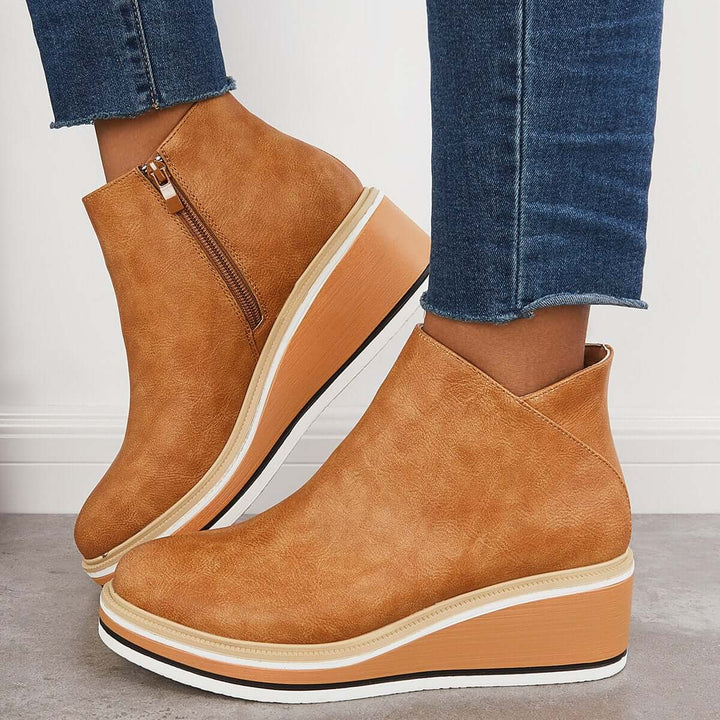 Levoire | Fermeture Éclair Plateforme Cales Bottes Pour Femmes Braun