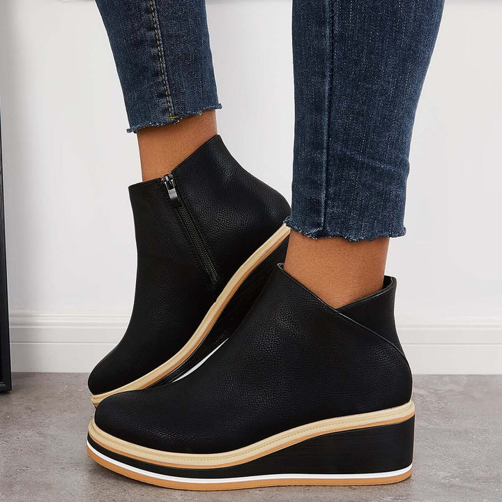Levoire | Fermeture Éclair Plateforme Cales Bottes Pour Femmes Noir