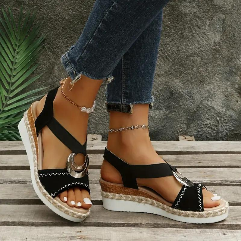 Levoire | Espadrilles, Plateforme, Band Élastique, Talons Compensés, Chaussures D'Été Noir