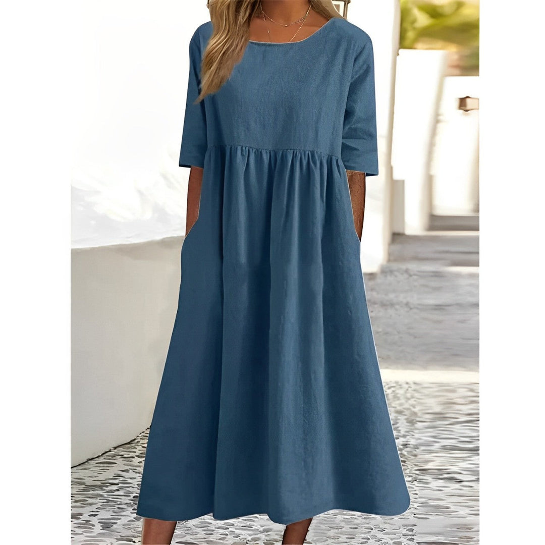 Levoire | Robe Midi Vintage En Coton-Lin Respirant Avec Un Design Plissé Merensininen