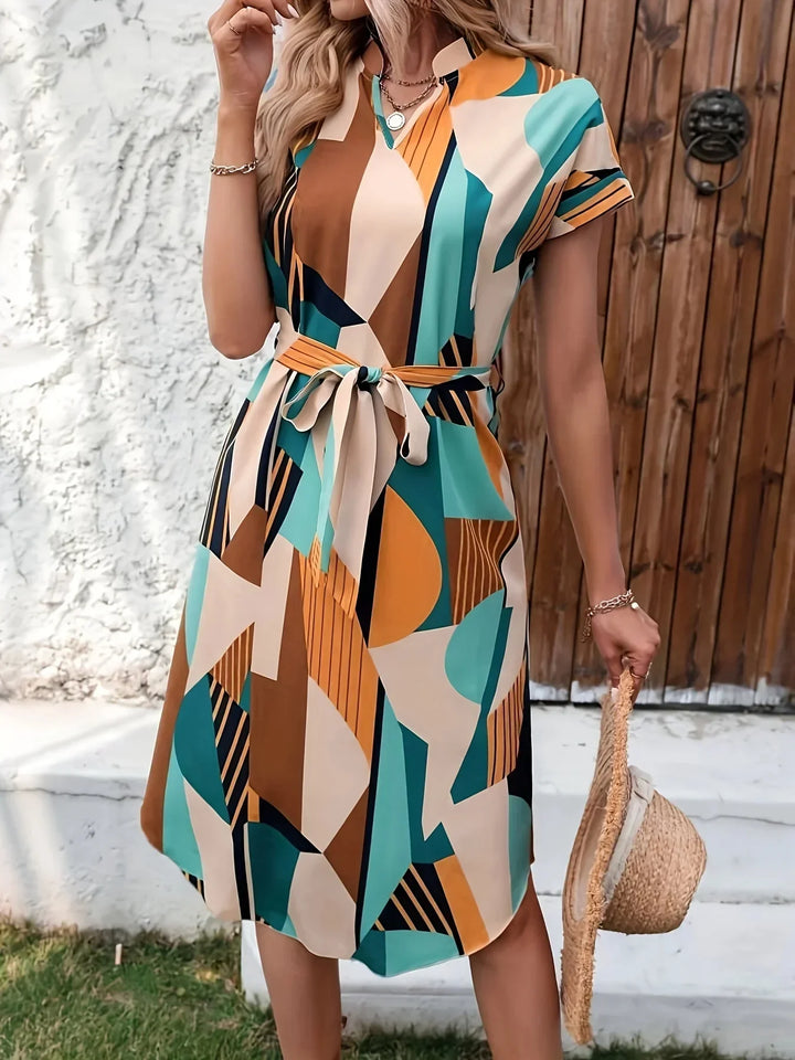 Levoire | Robe De Loisir Avec Décolleté Dégagé Et Ceinture À Nouer Multicolore