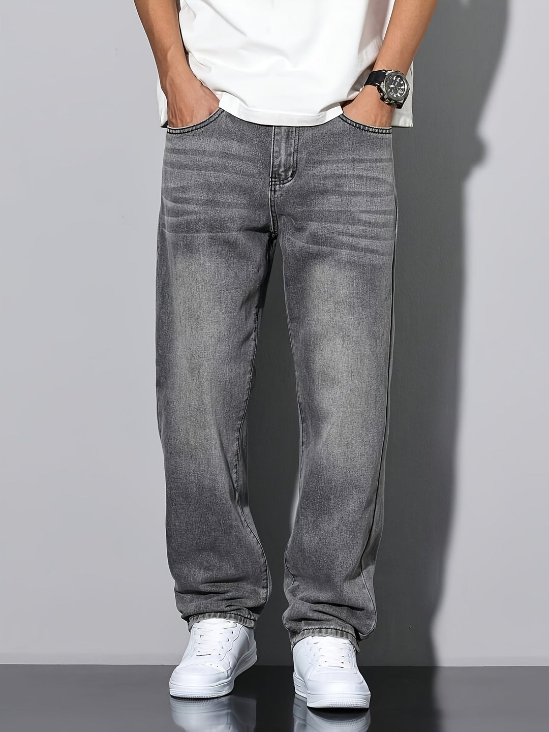 Levoire | Décontracté Loose Fit Straight Leg Jeans Pour Toutes Les Occasions Gris