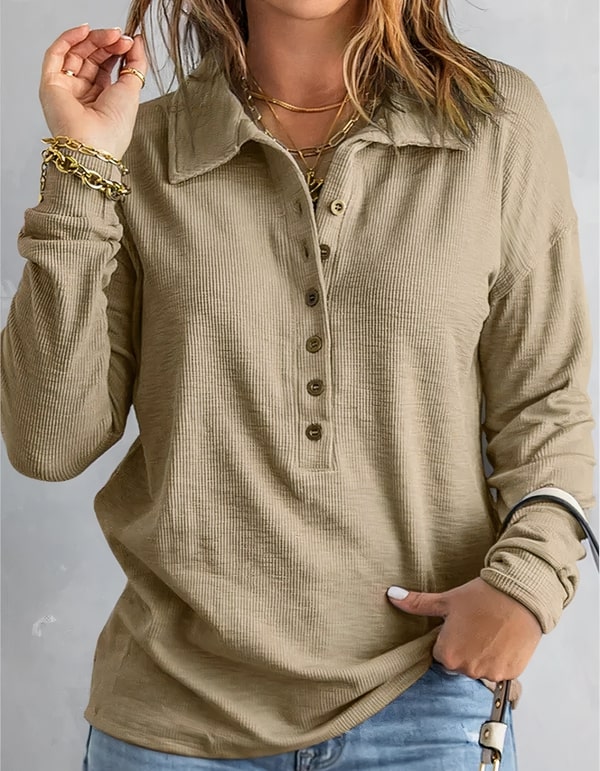 Levoire | Blouse Élégante Avec Boutons Pour Femmes Khaki