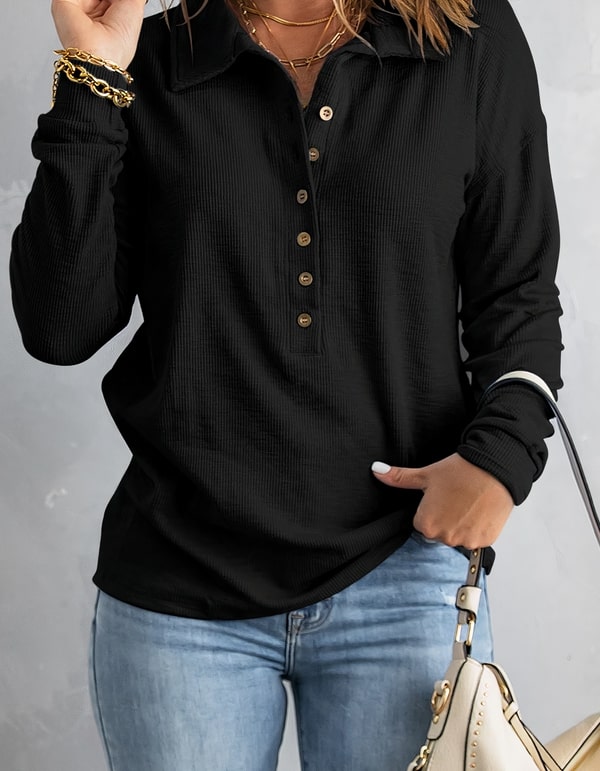 Levoire | Blouse Élégante Avec Boutons Pour Femmes Noir