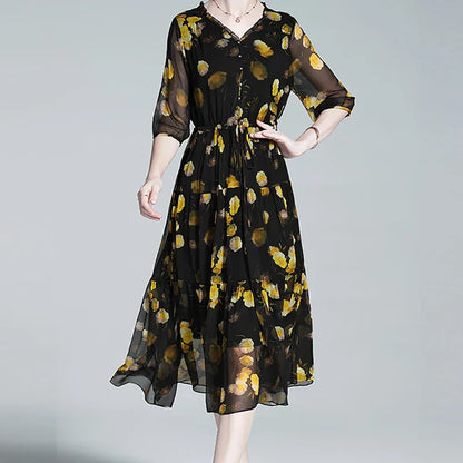 Levoire | Robe en mousseline florale pour femmes - Noir