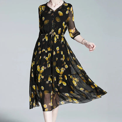 Levoire | Robe en mousseline florale pour femmes - Noir