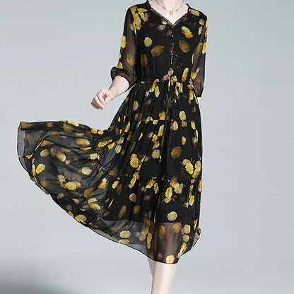 Levoire | Robe en mousseline florale pour femmes - Noir