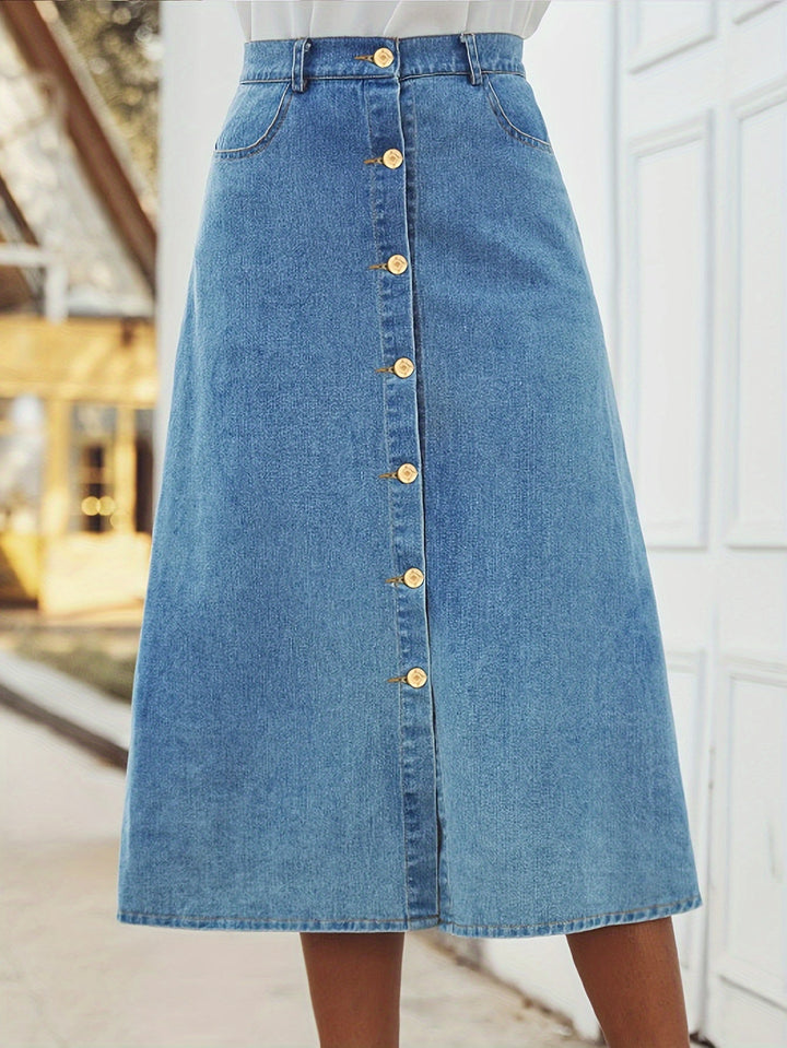 Levoire | Jupe En Denim Midi Élégante Avec Bouton