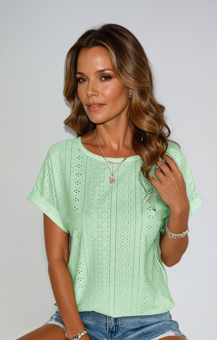Levoire | Coupe Ample T-Shirt Col Rond À Manches Courtes Vêtements Femme vert clair