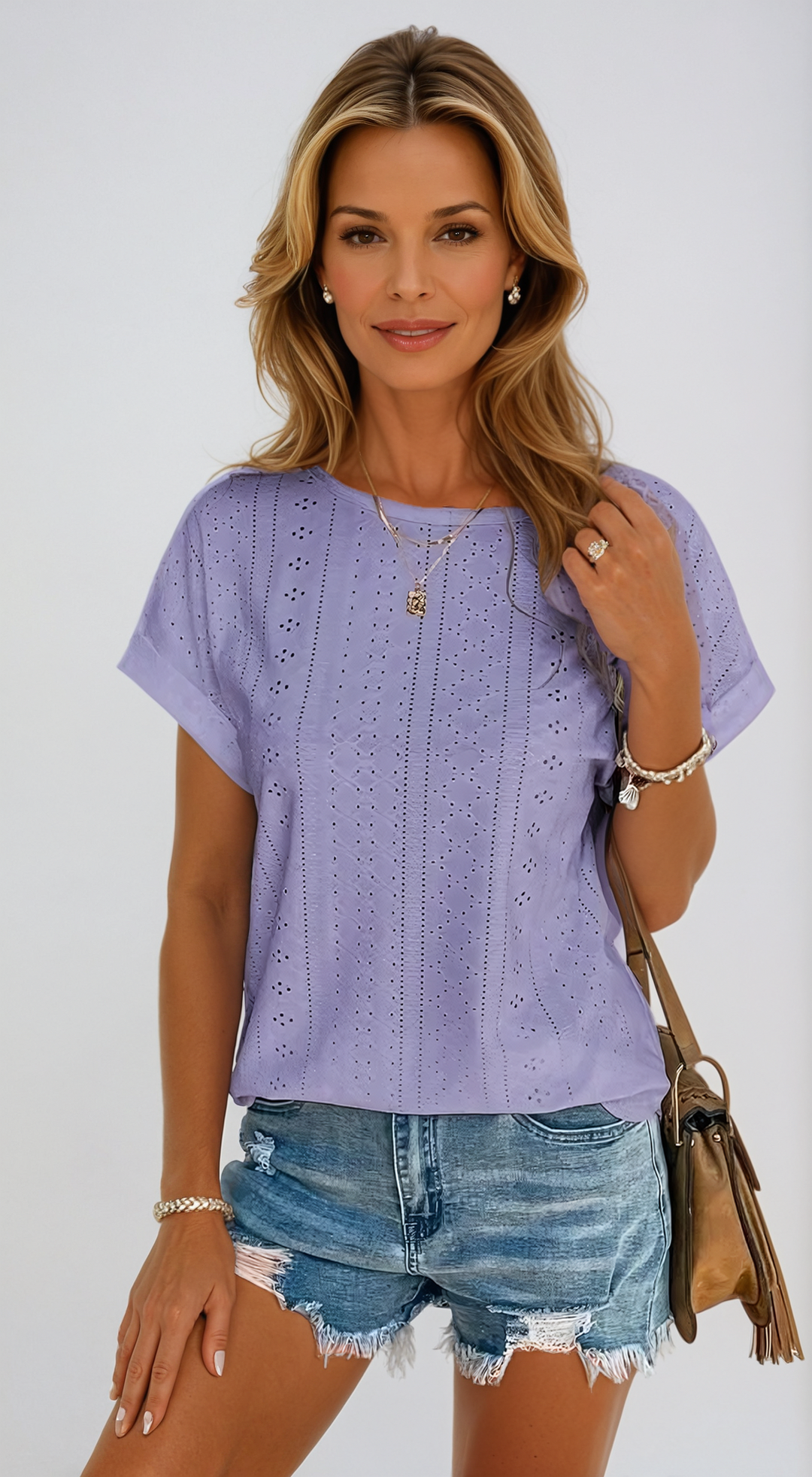 Levoire | Coupe Ample T-Shirt Col Rond À Manches Courtes Vêtements Femme Lilas