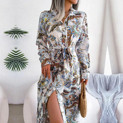 Levoire | Élégante Robe À Manches Longues Avec Motif Floral Blanc