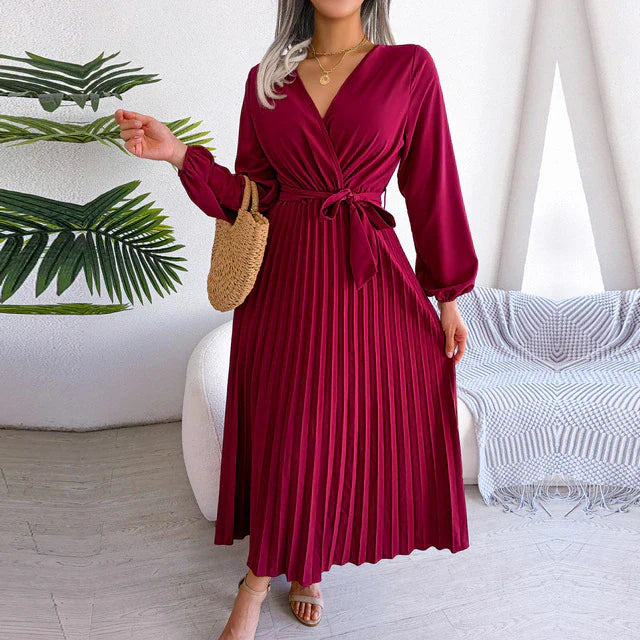 Levoire | Robe Élégante À Plis Pour Femme À Décolleté En V Pour L'Été Rot