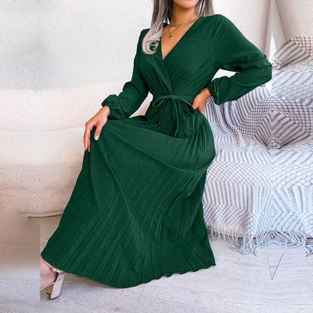 Levoire | Robe Élégante À Plis Pour Femme À Décolleté En V Pour L'Été Vert