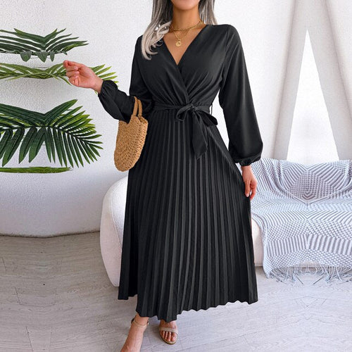 Levoire | Robe Élégante À Col En V Plissée Pour Femmes