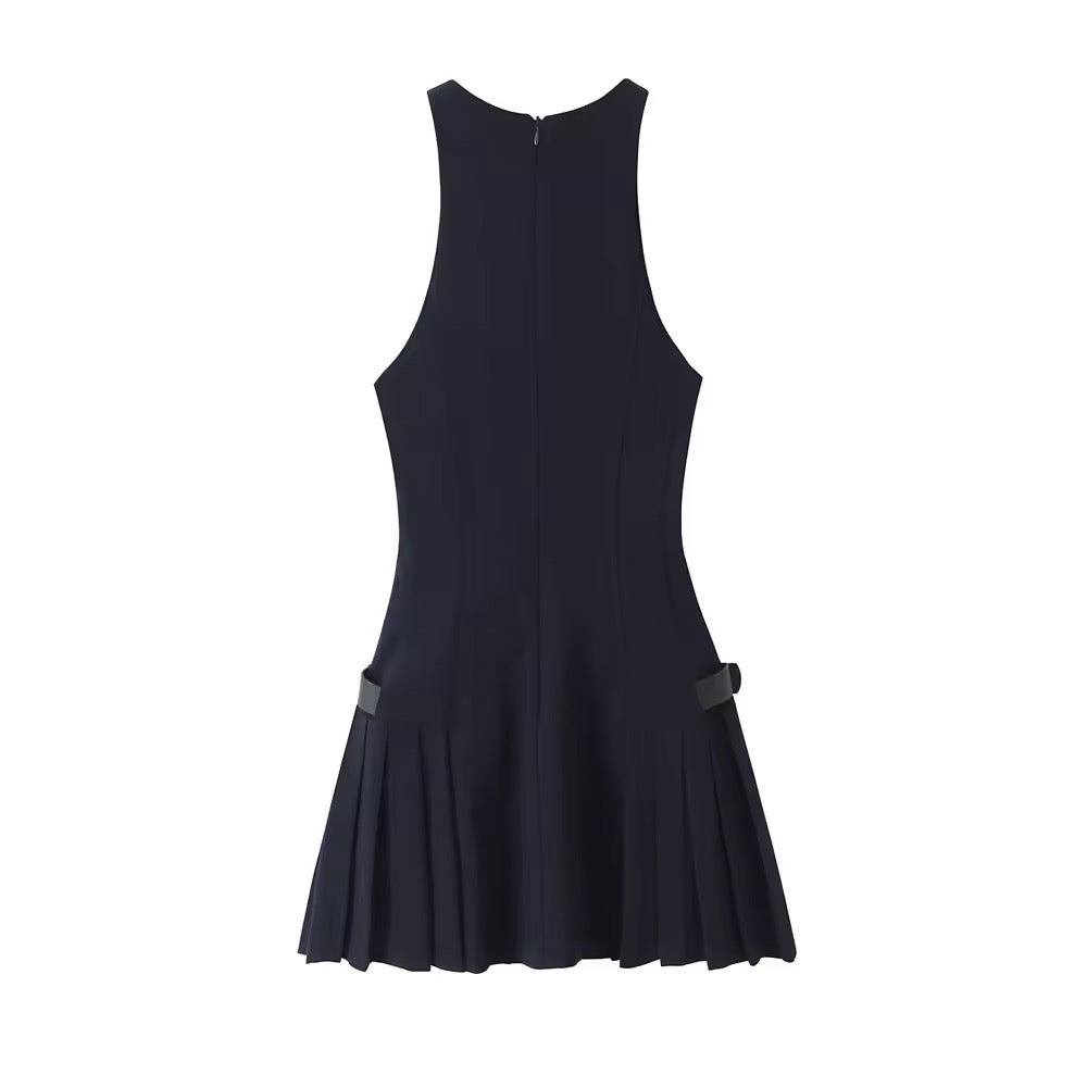 Levoire | Robe Noire Avec Jupe Plissée Et Ceintures À La Taille