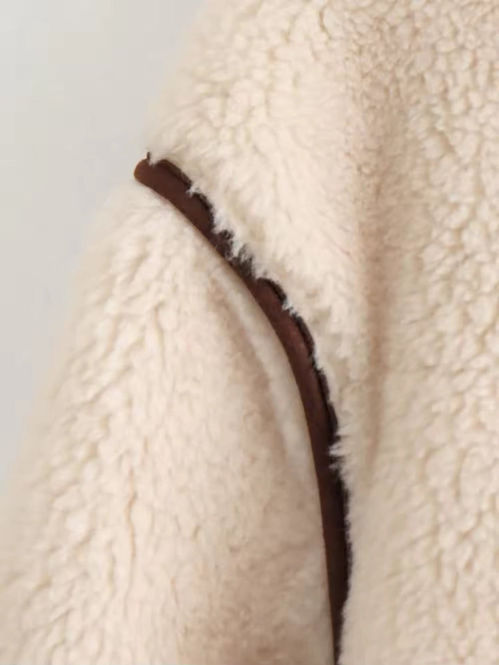 Levoire | Veste Teddy Élégante Avec Détails Contrastés Beige/Marron