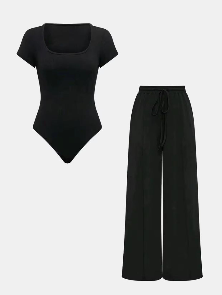 Levoire | Ensemble De Salon Deux Pièces Body & Pantalon Large Noir