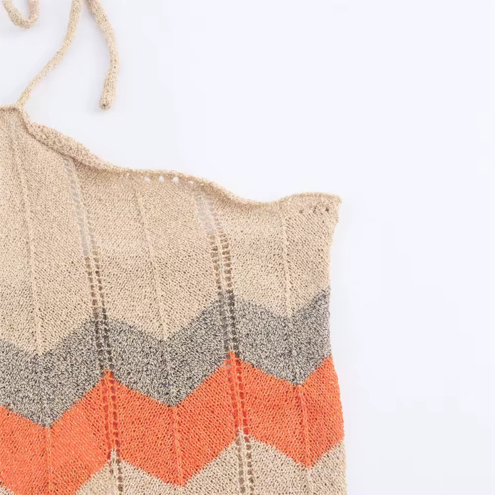Levoire | Robe Maxi Tricot Avec Motif Zigzag Et Col Montant