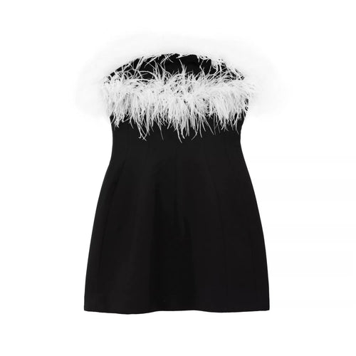 Levoire | Robe De Cocktail Noire Avec Garniture En Plumes