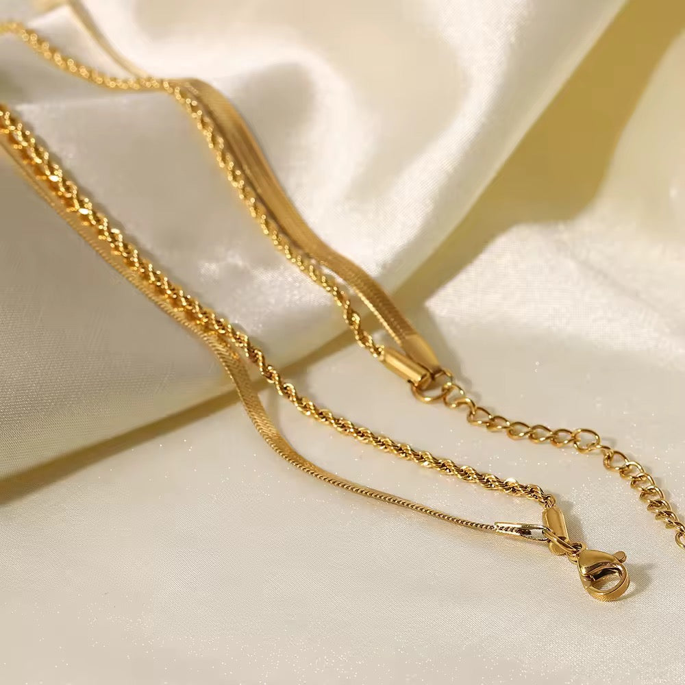 Levoire | Collier Doré À Double Rangée Composé De Chaîne En Maillons Et De Chaîne Serpent